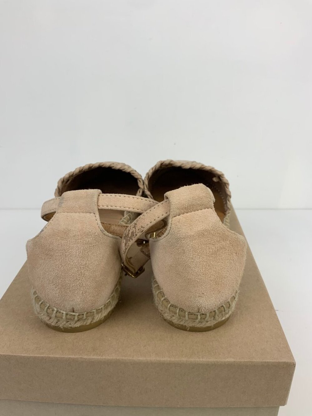 Kanna Flat Closed Toe Tan/Blush Nutbuck Laser Cut Ankle Strap Espadrilles Sz 39 - Picture 8 of 16